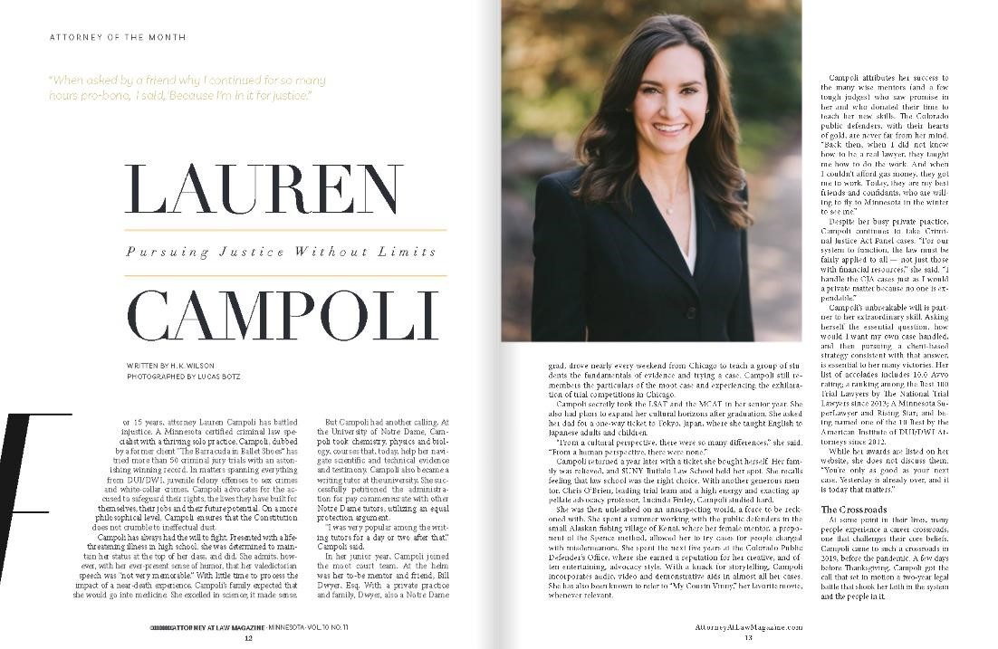 Attorney At Law Magazine Writes About  Lauren Campoli