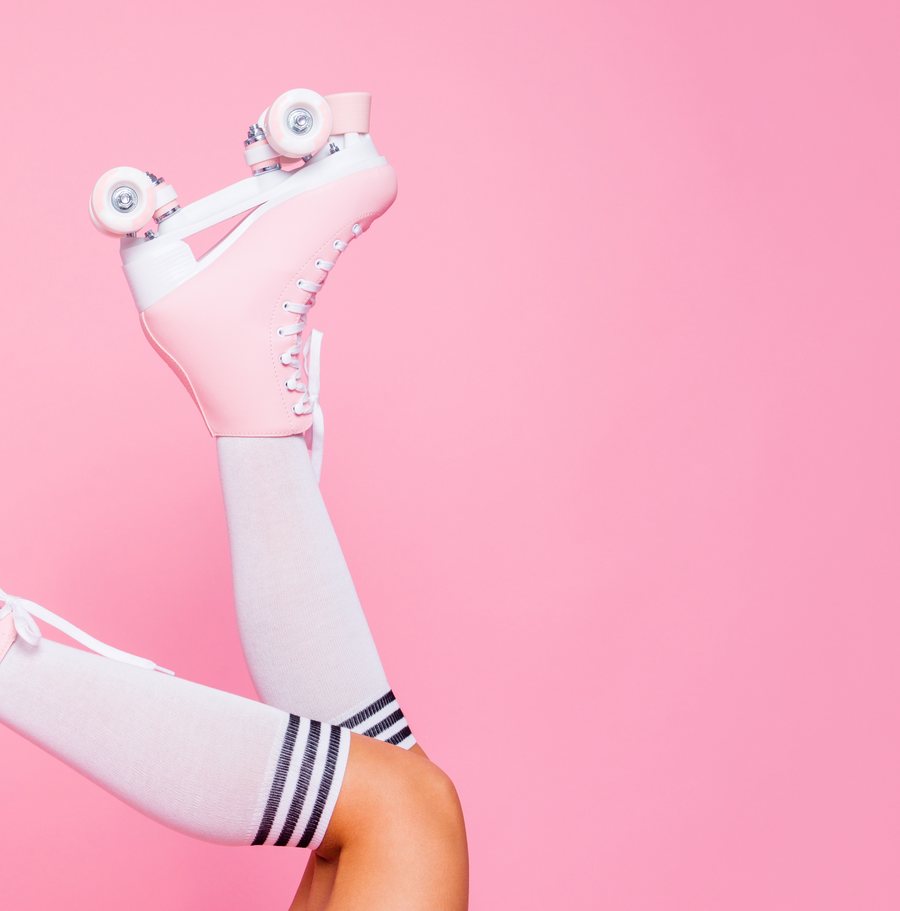 Retro pink quad roller skates